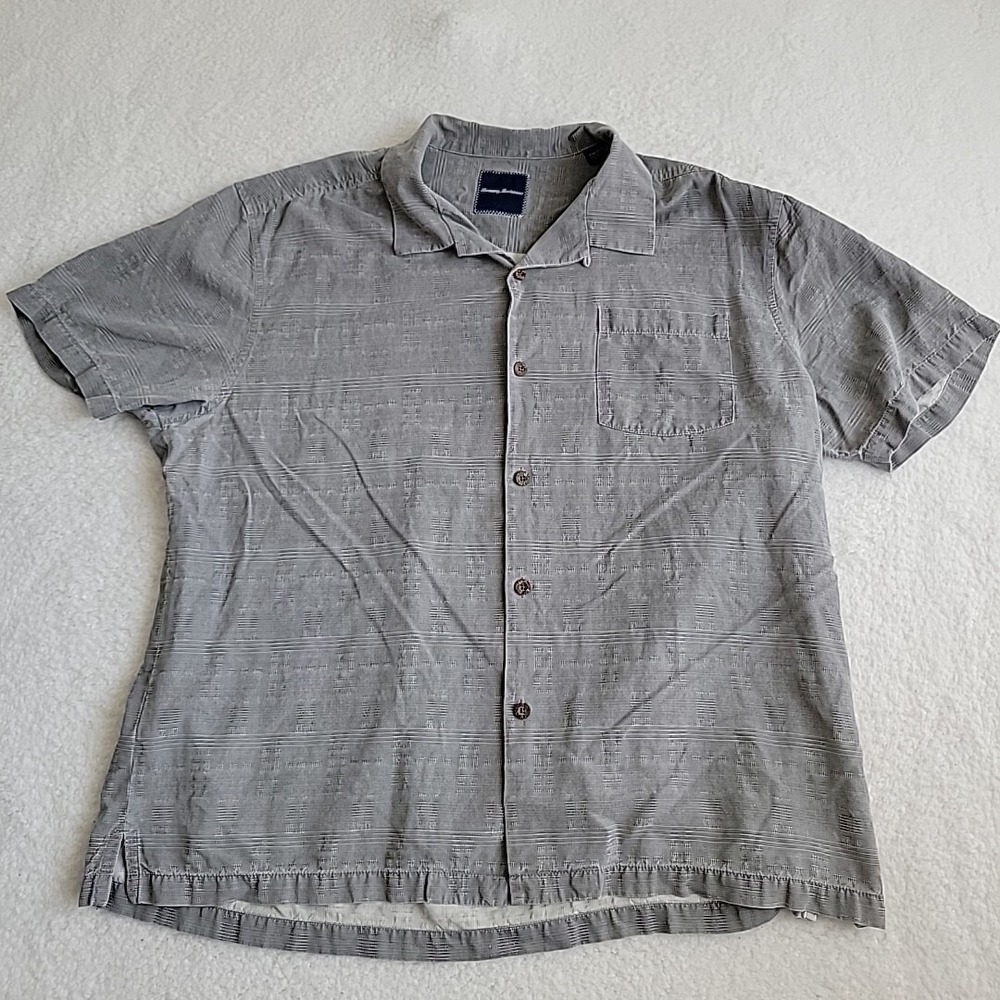Tommy Bahama 100% silk gray shirt sleeve button‎ down men's size XXL